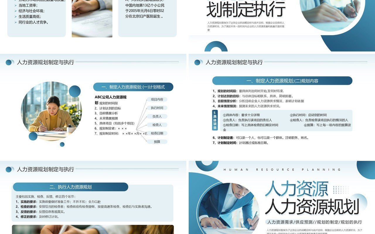 蓝色商务风人力资源规划PPT通用模板