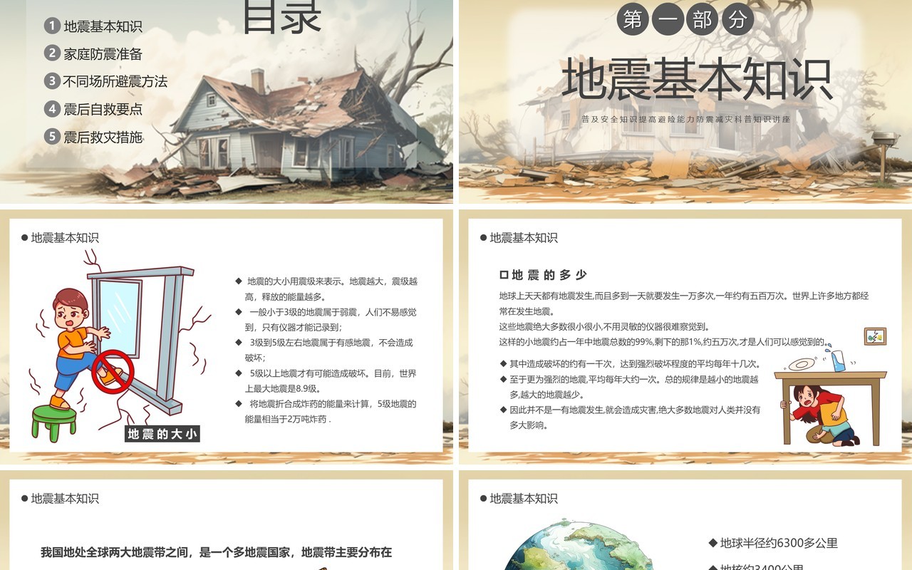 黄色简约风防震科普携手同行PPT模板