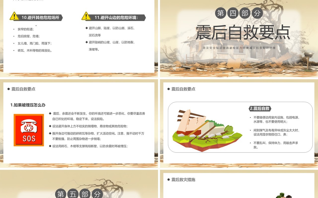 黄色简约风防震科普携手同行PPT模板