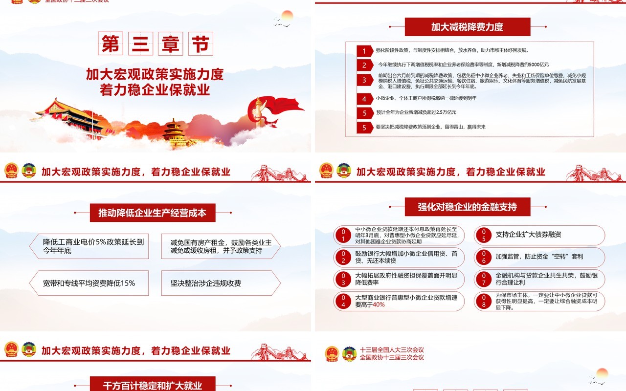 聚焦2020全国两会政府工作报告学习解读党建PPT演示模板