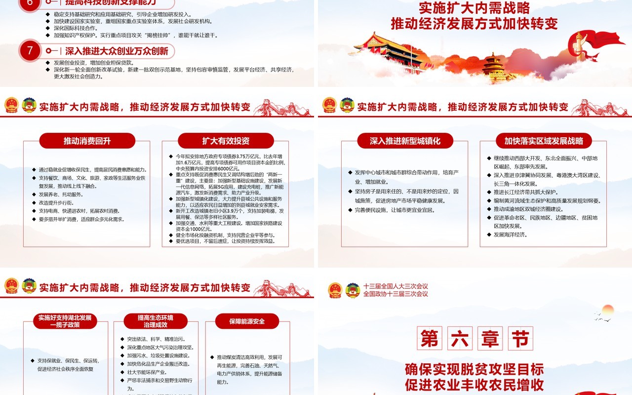 聚焦2020全国两会政府工作报告学习解读党建PPT演示模板
