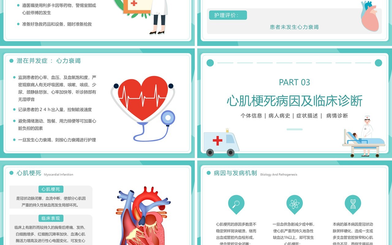 绿色扁平风医院急性心梗护理查房PPT模板