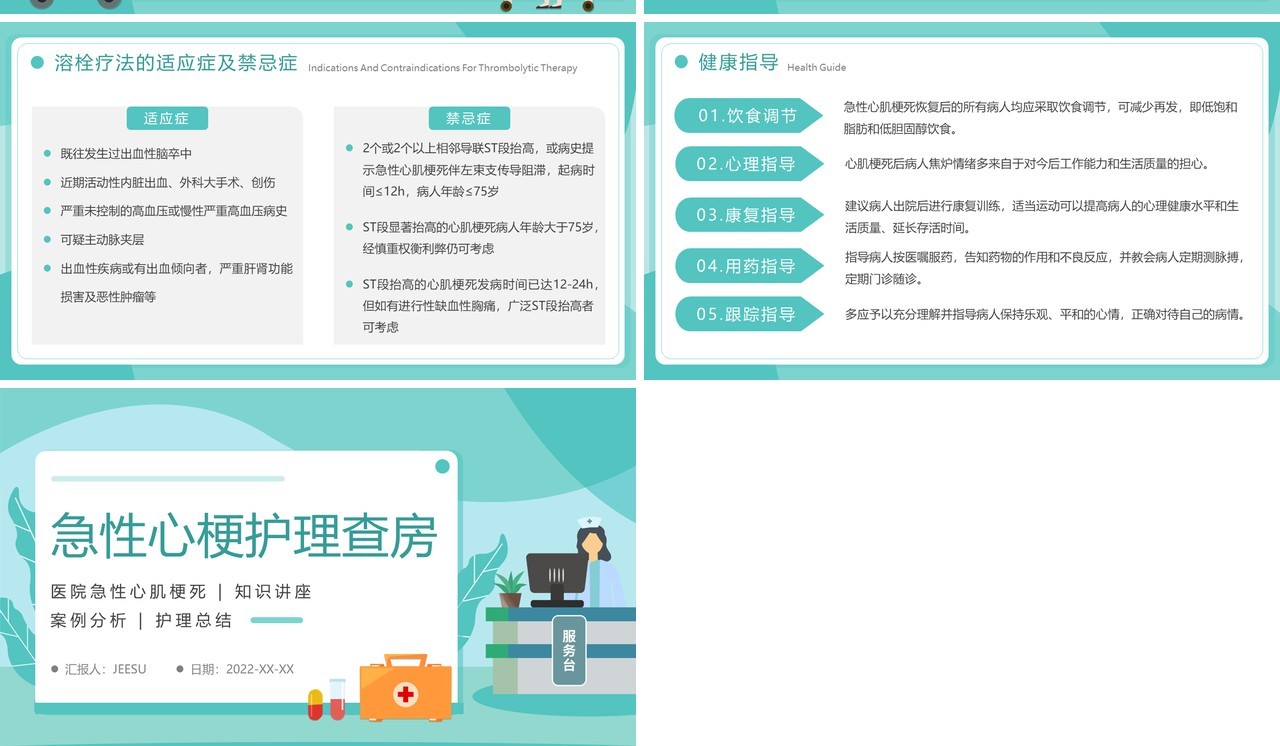 绿色扁平风医院急性心梗护理查房PPT模板