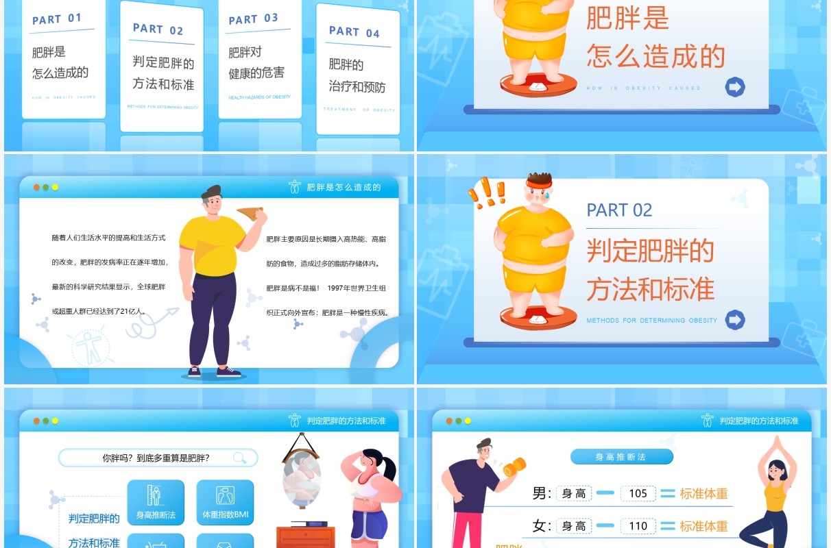 蓝色创意卡通风肥胖的危害PPT模板