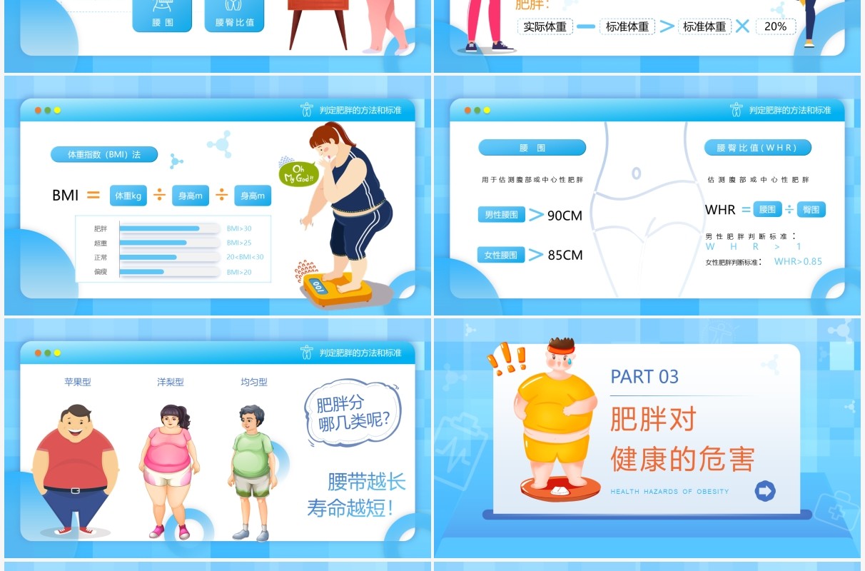 蓝色创意卡通风肥胖的危害PPT模板