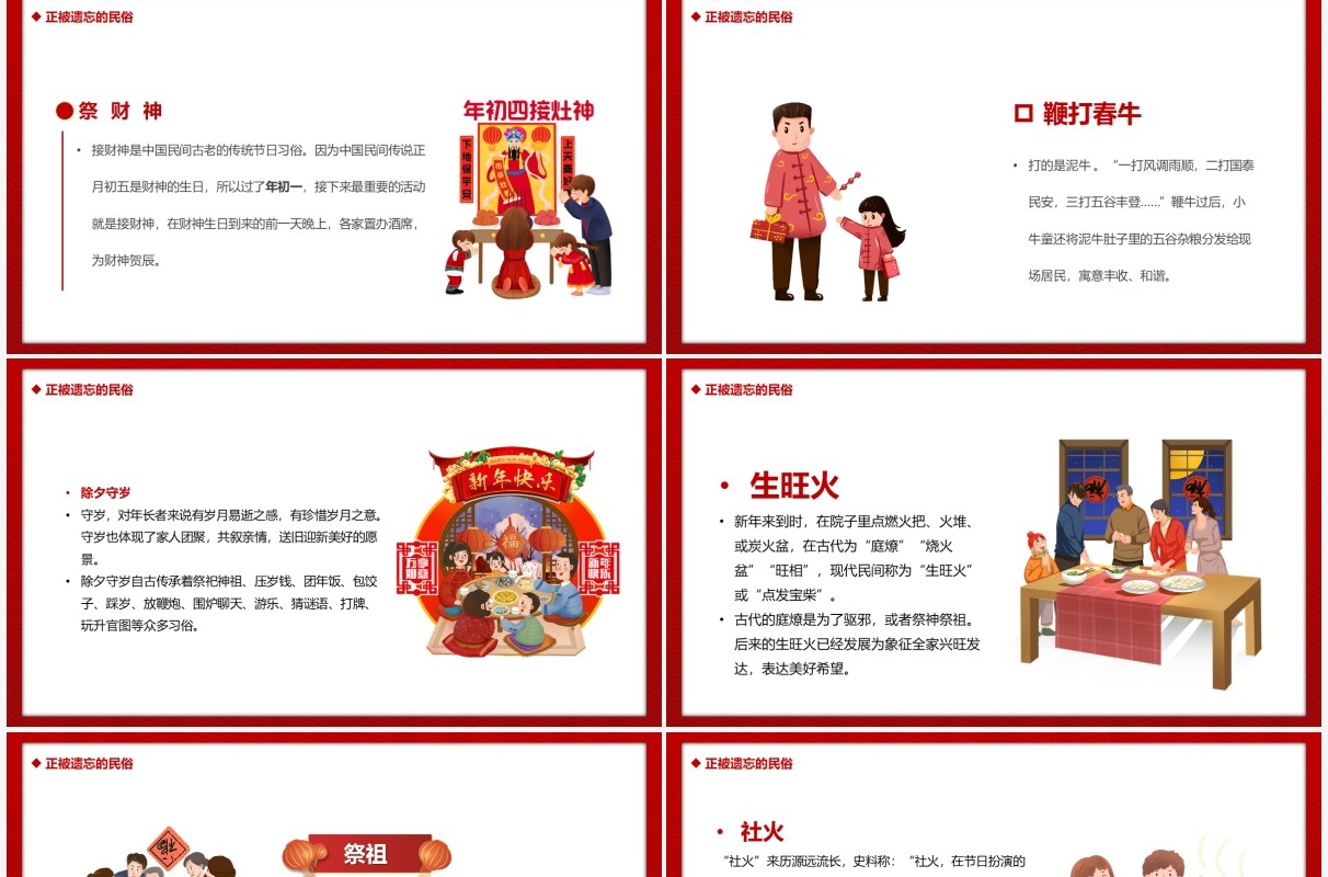 红色欢天喜地过新年春节习俗介绍PPT模板