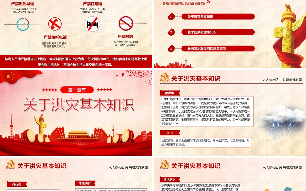 汛期洪灾自救知识培训课件PPT模板