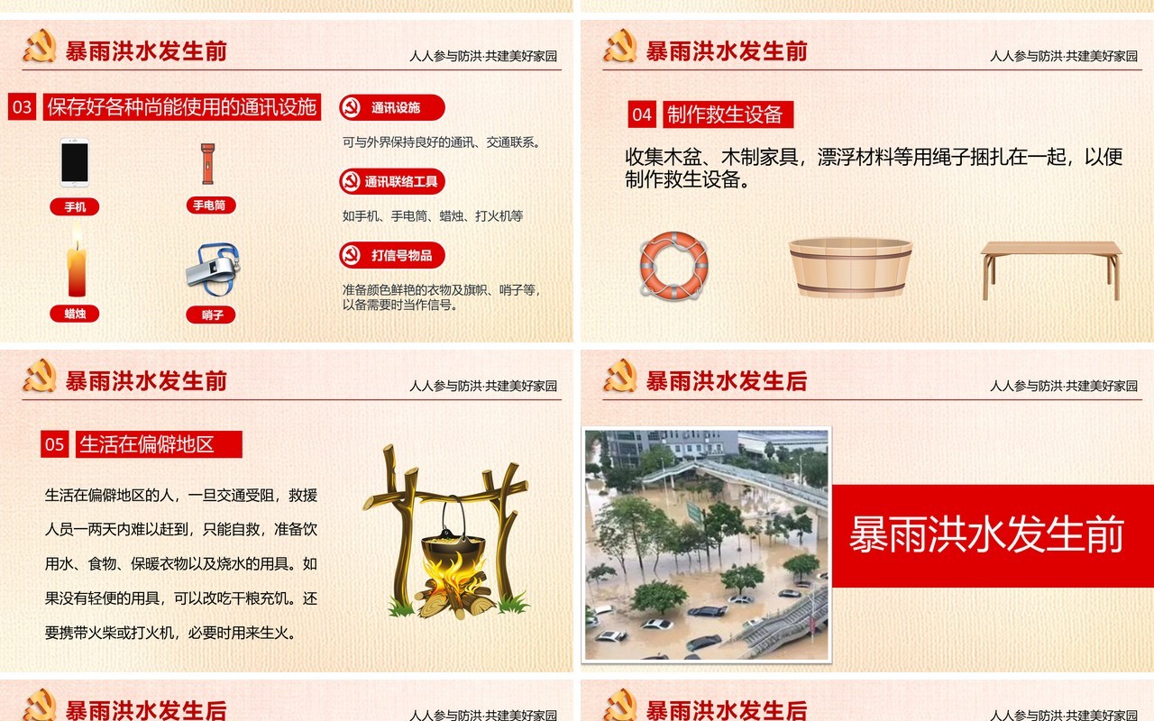 汛期洪灾自救知识培训课件PPT模板
