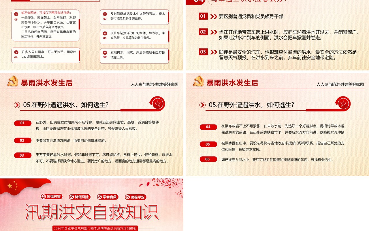 汛期洪灾自救知识培训课件PPT模板