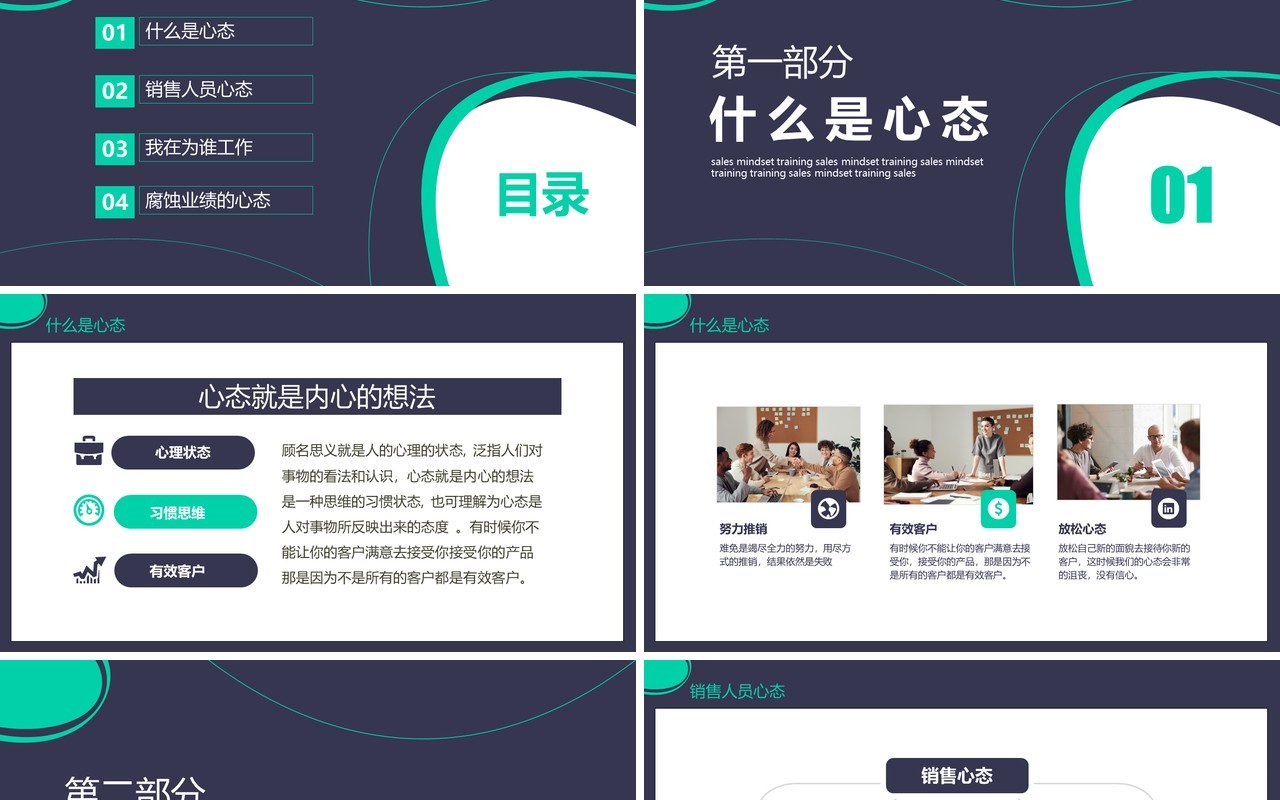 商务企业市场部门销售心态培训课程动态PPT模板