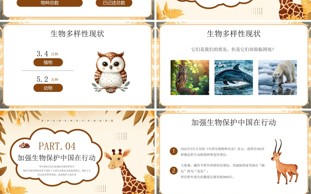 黄色插画风国际生物多样性日PPT模板