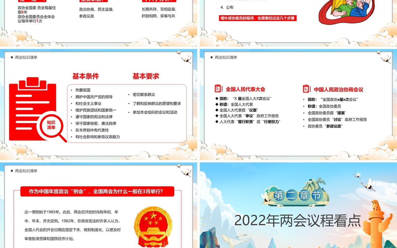 蓝色国潮风聚焦2022两会宣传PPT模板