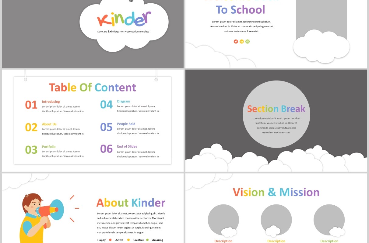 幼儿园早教儿童日托教育机构PPT图片排版设计模板Kinder - Daycare Powerpoint Template