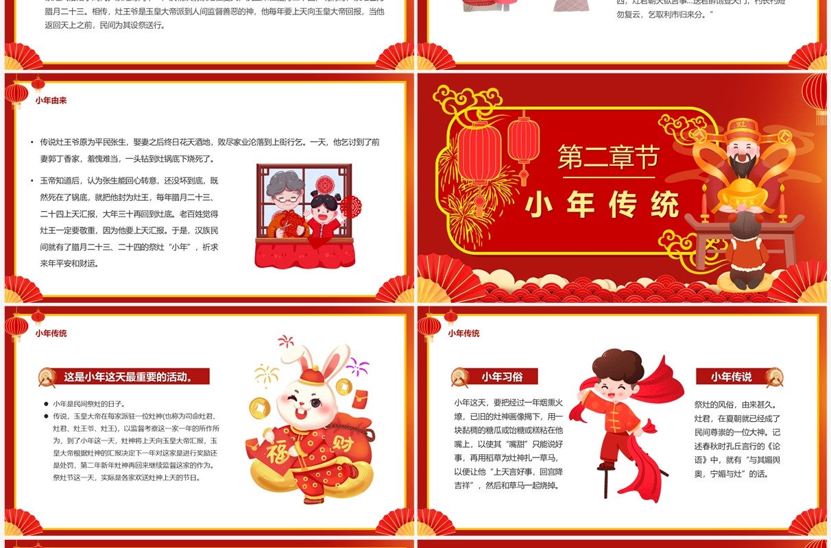 红色喜庆中国风传统节日小年介绍PPT模板