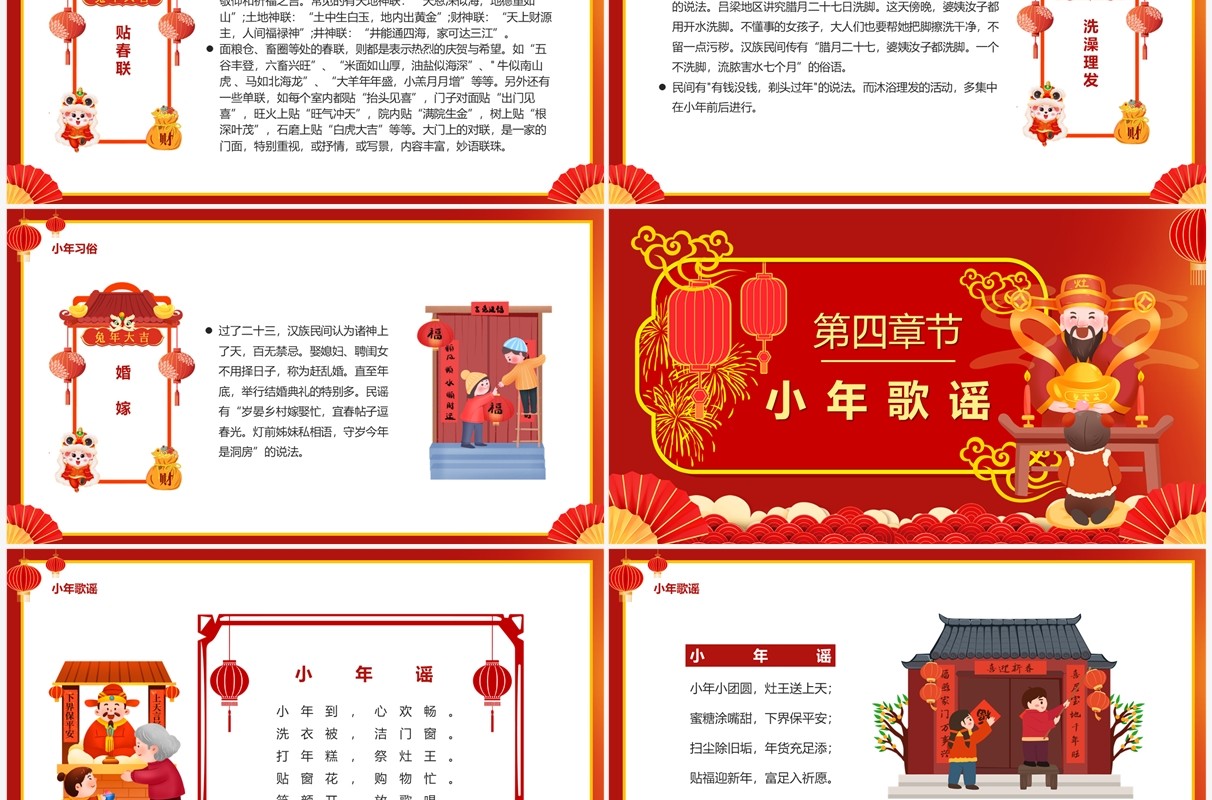 红色喜庆中国风传统节日小年介绍PPT模板