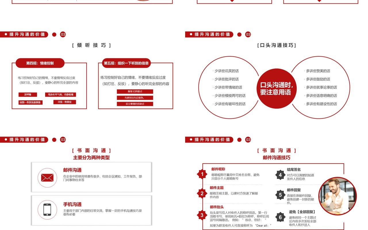 红色商务风有价值的沟通企业管理员工培训PPT模板