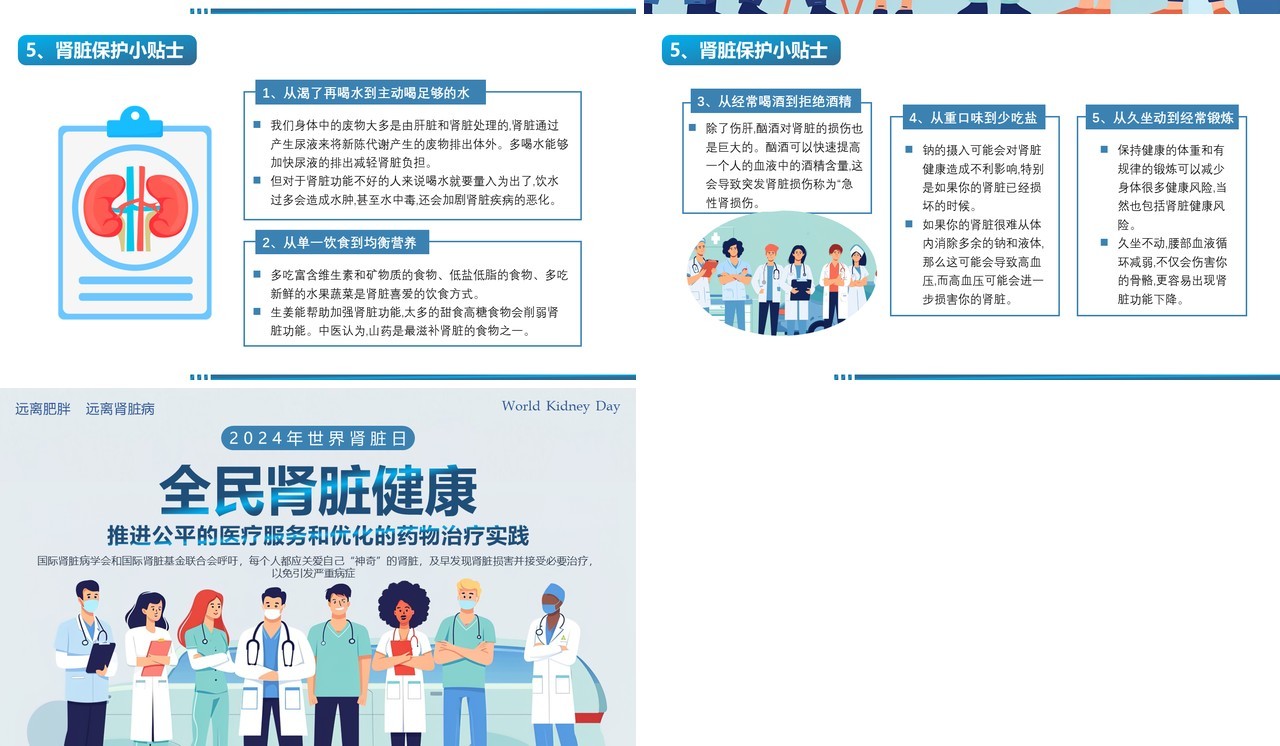 蓝色插画风全民肾脏健康世界肾脏日介绍PPT模板