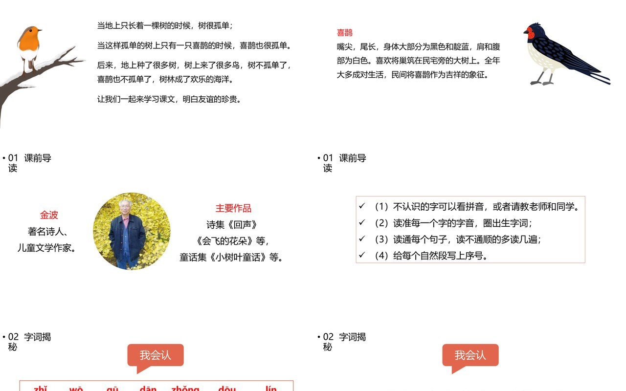 部编版一年级语文下册树和喜鹊课件PPT模板