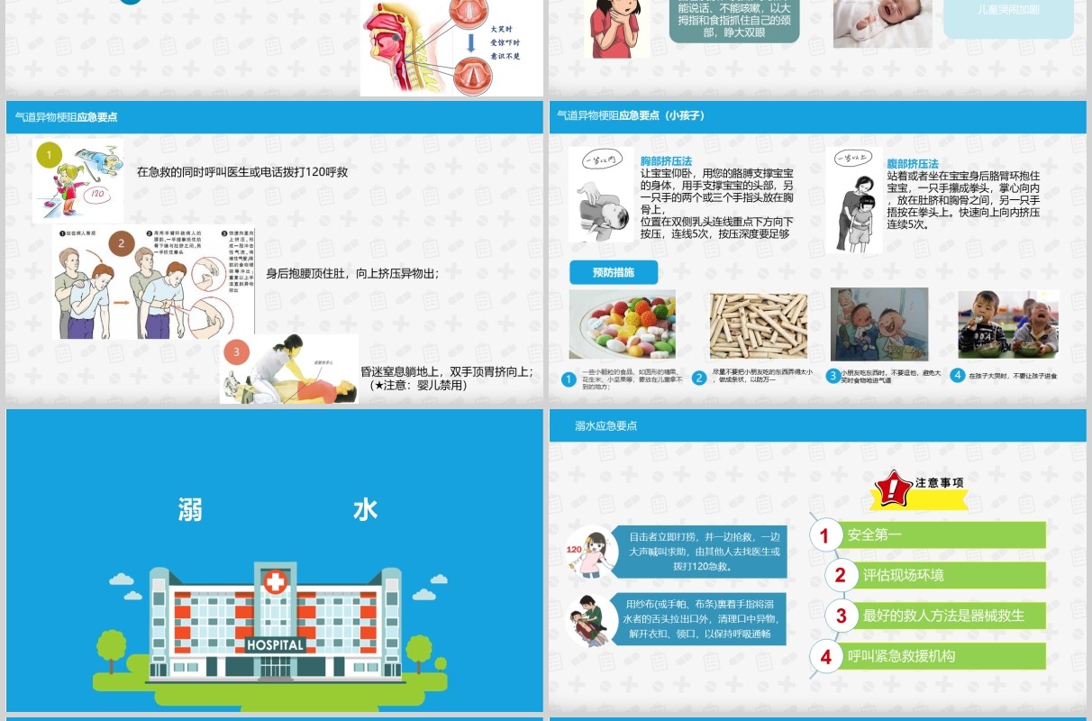 蓝色小学生常用急救知识主题班会培训PPT模板