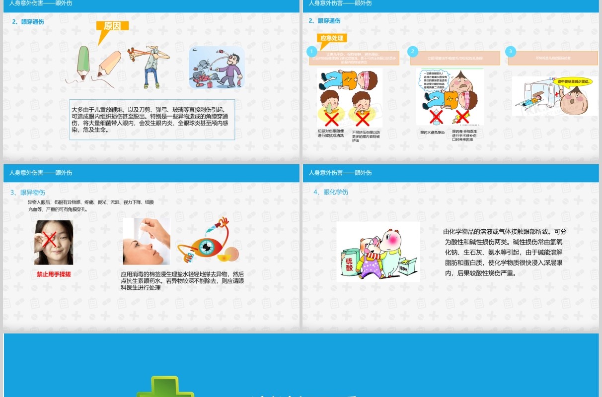 蓝色小学生常用急救知识主题班会培训PPT模板