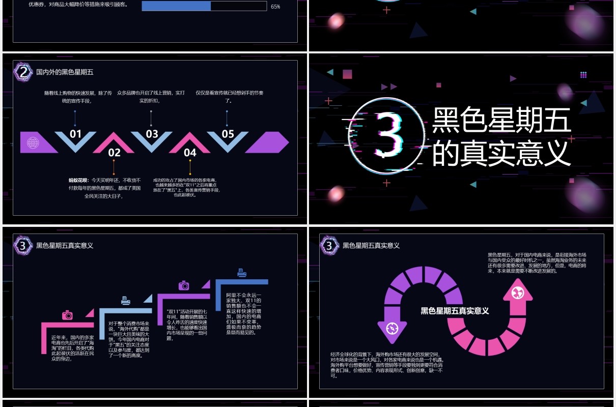 创意故障风黑色星期五购物节促销活动知识讲解培训PPT模板