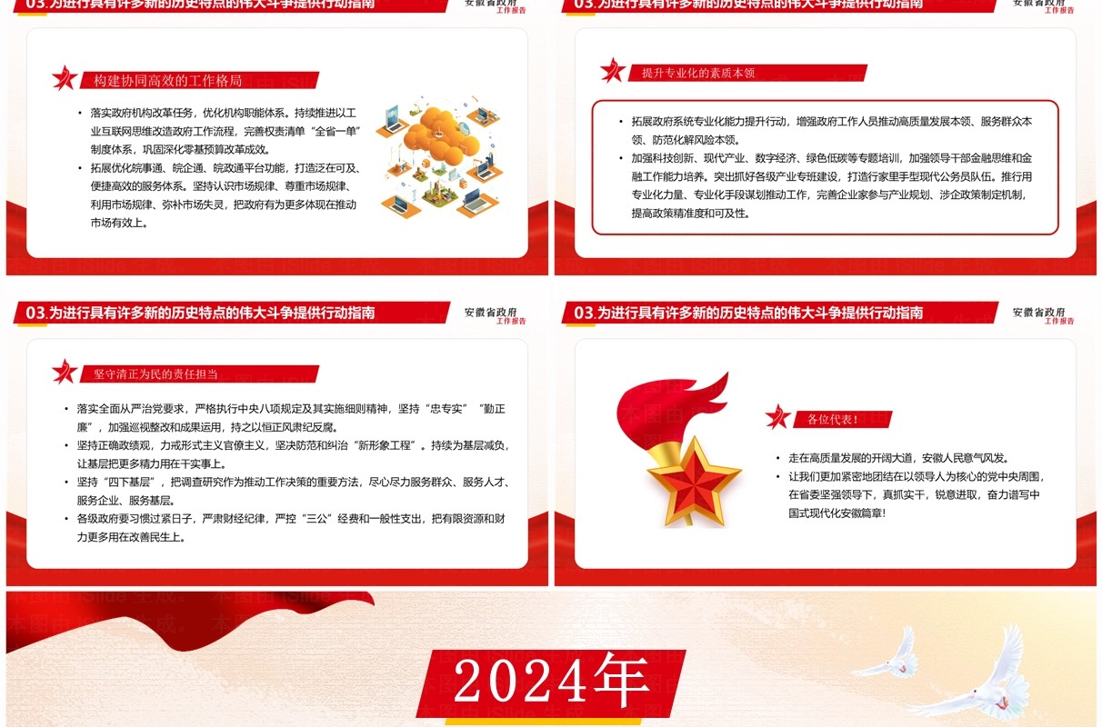 红色简约风安徽省政府工作报告PPT模板