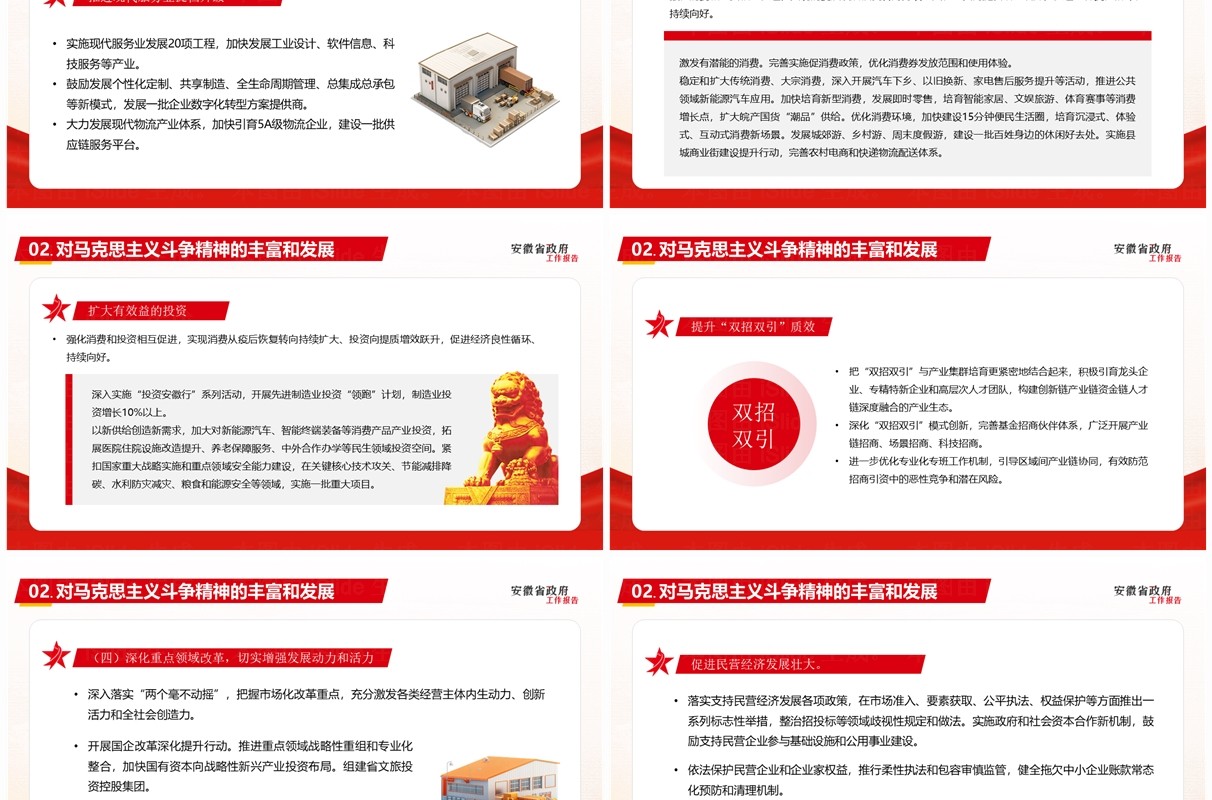 红色简约风安徽省政府工作报告PPT模板
