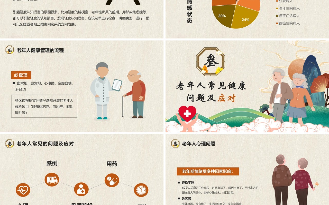 中国风老年人健康管理知识普及演讲PPT模版