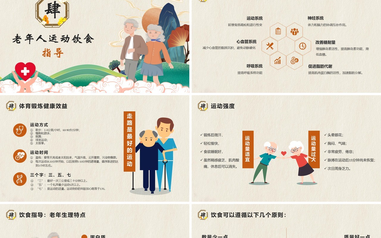 中国风老年人健康管理知识普及演讲PPT模版