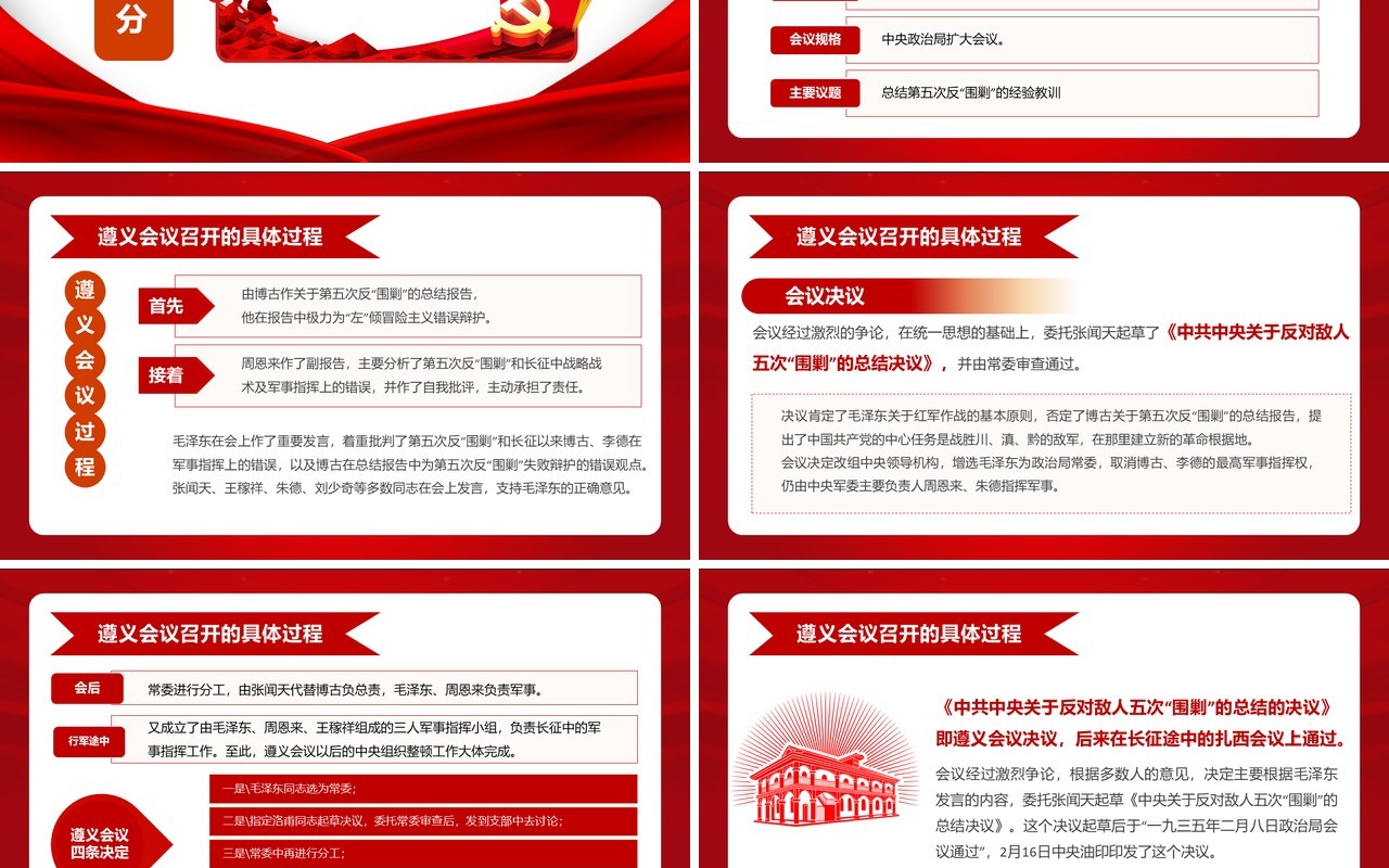 红色党政风遵义会议党史学习教育PPT模板