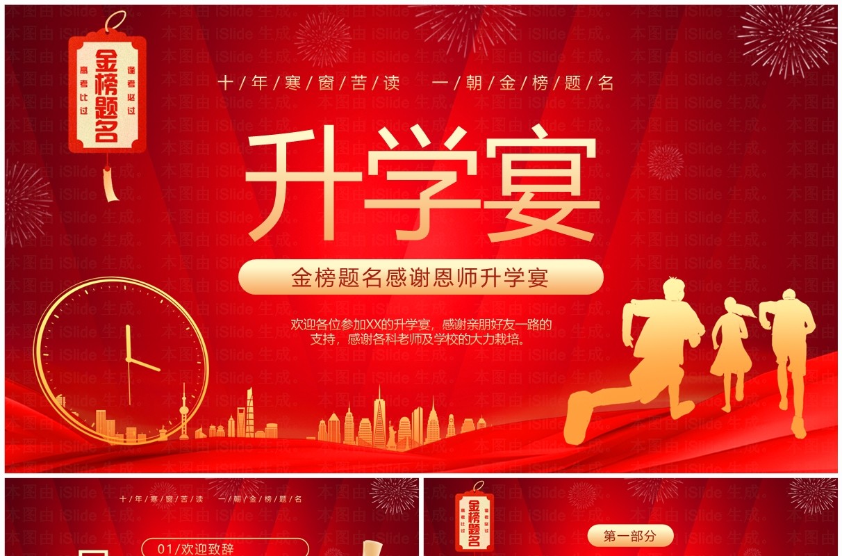 红色商务风金榜题名高中升学宴PPT模板
