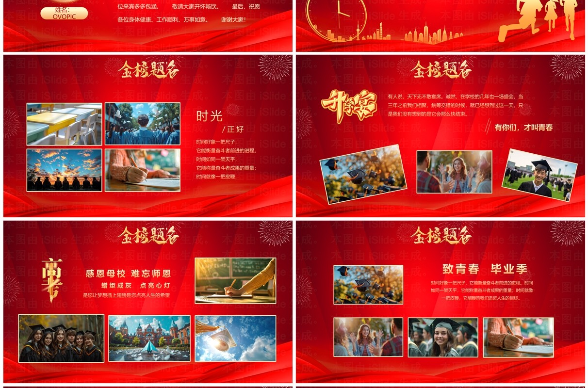 红色商务风金榜题名高中升学宴PPT模板