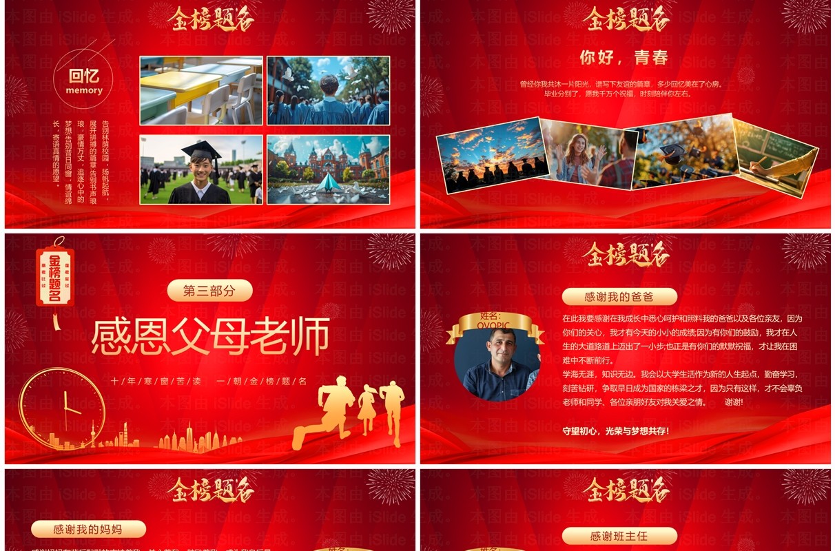 红色商务风金榜题名高中升学宴PPT模板