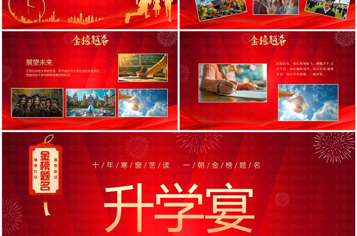 红色商务风金榜题名高中升学宴PPT模板