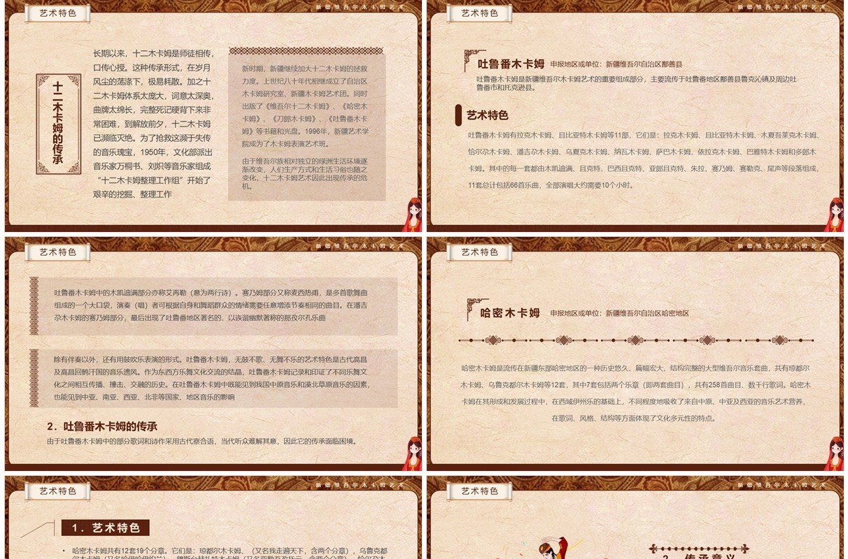 棕色非遗系列之新疆维吾尔木卡姆艺术PPT模板