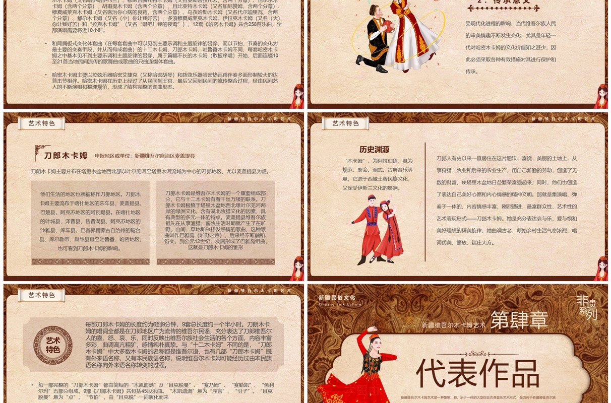 棕色非遗系列之新疆维吾尔木卡姆艺术PPT模板