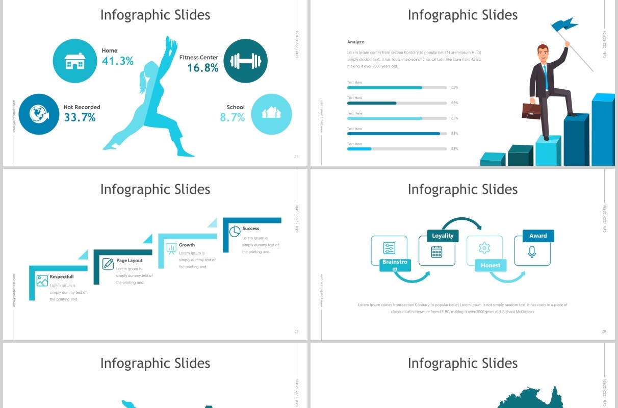 蓝色渐变公司产品介绍PPT信息图表模板dent powerpoint template
