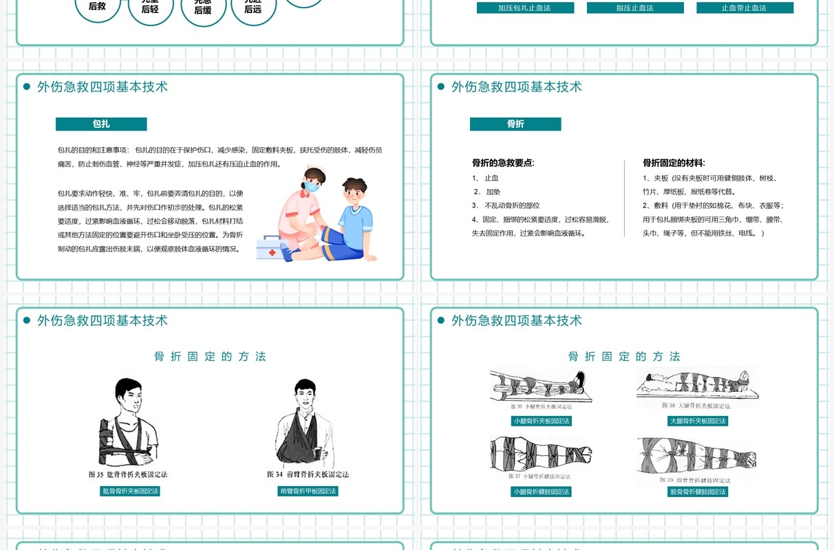 绿色卡通风急救知识培训PPT模板