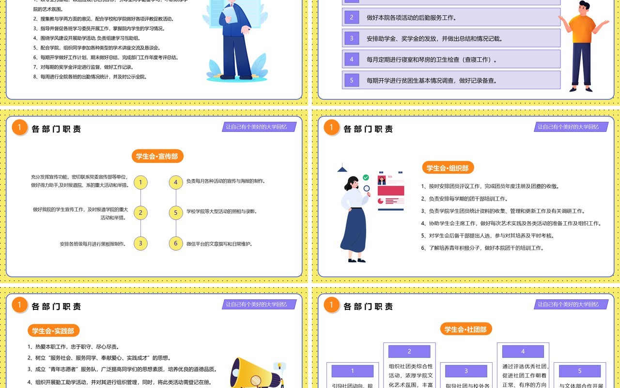 黄色卡通风大学学生会招新宣传介绍PPT模板