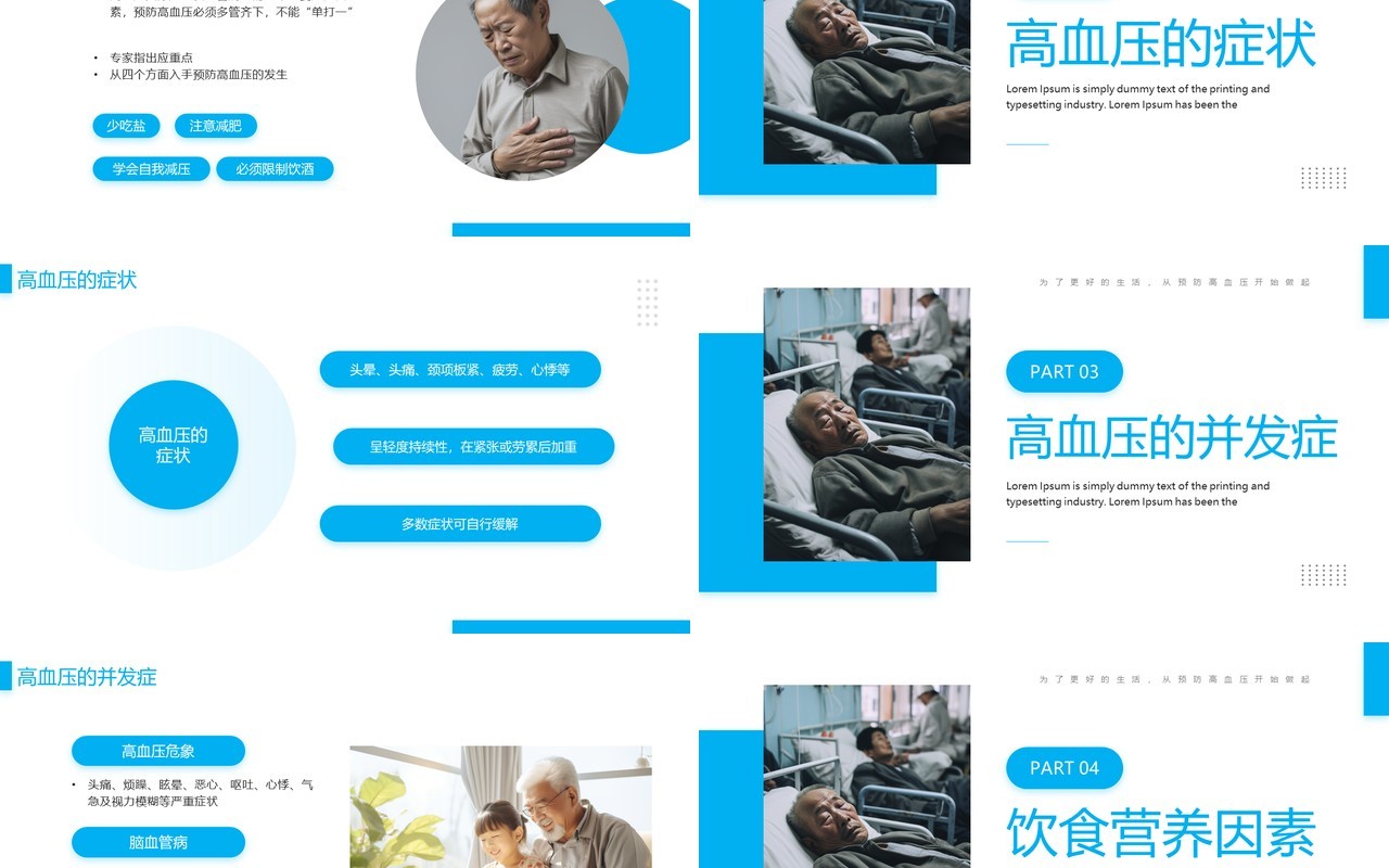蓝色简约风高血压与饮食健康PPT模板