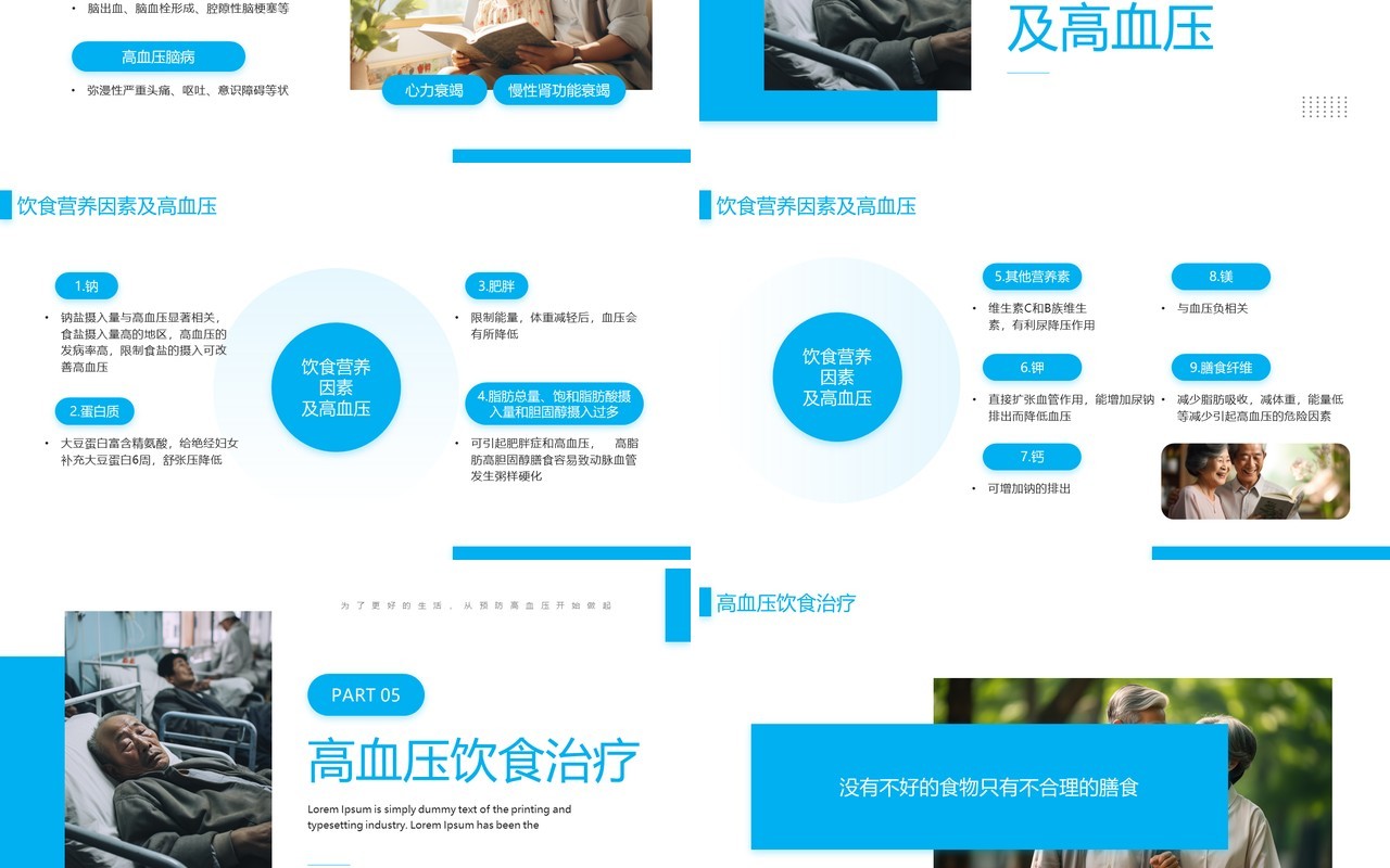 蓝色简约风高血压与饮食健康PPT模板