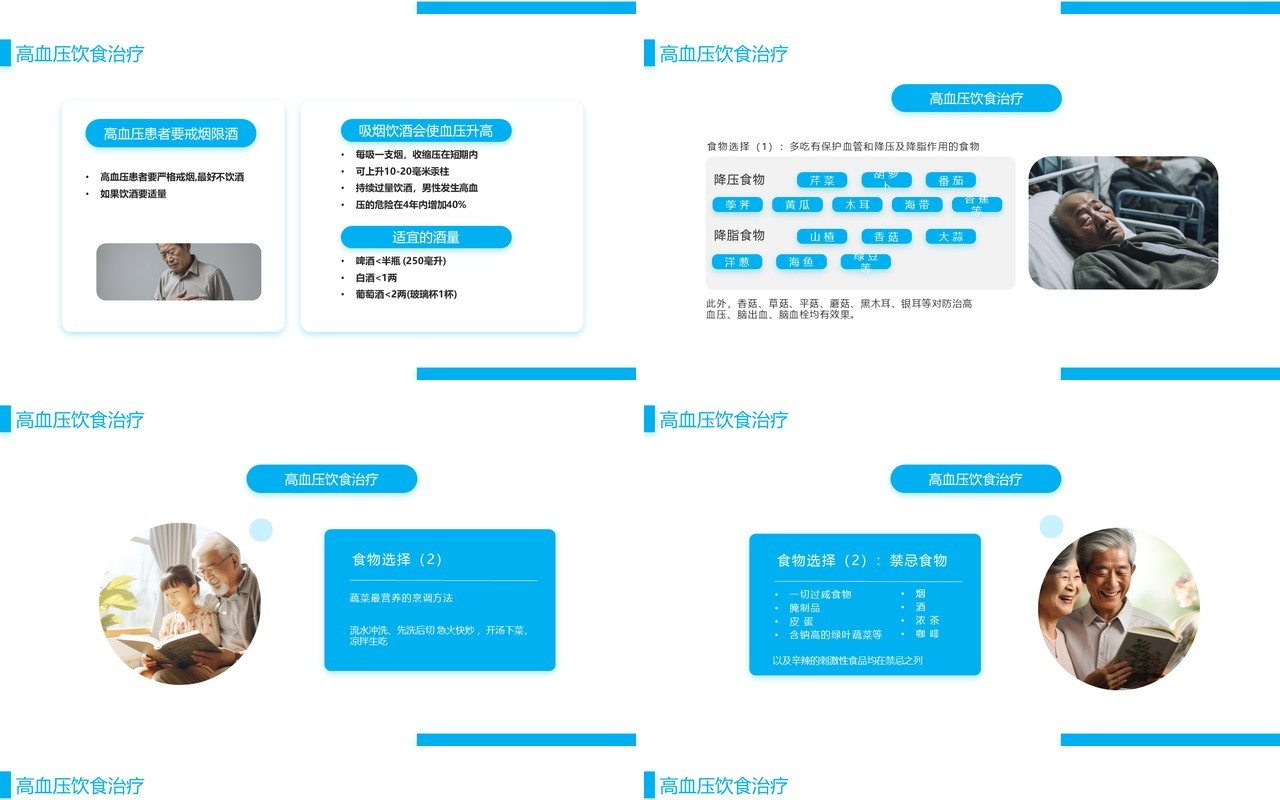 蓝色简约风高血压与饮食健康PPT模板