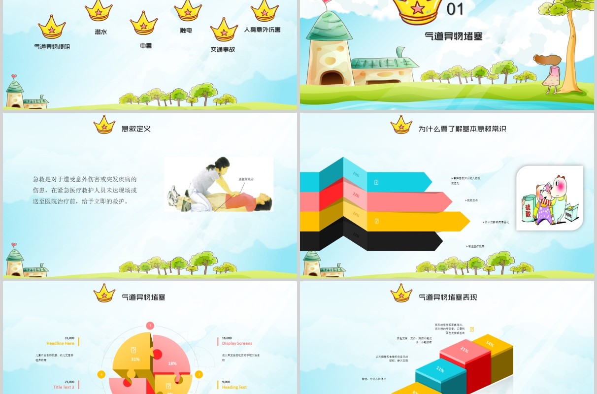 清新中小学生常用急救知识培训课件PPT模板