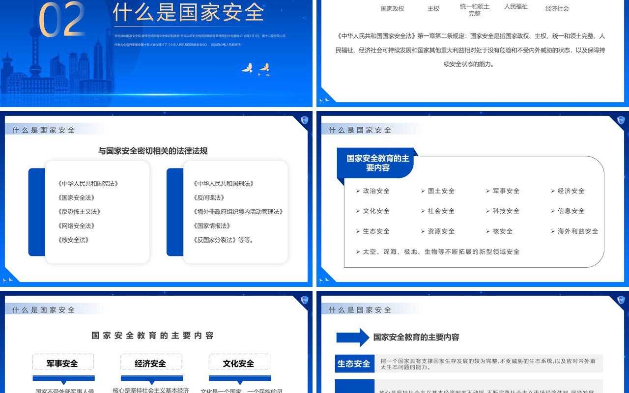 蓝色简约风全民国家安全教育日PPT模板