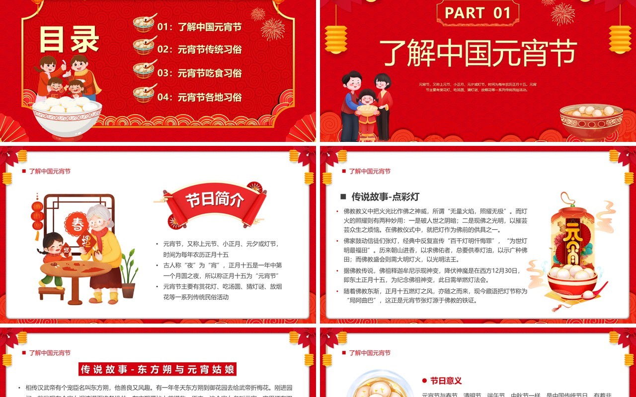 红色中国风元宵习俗知多少PPT模板