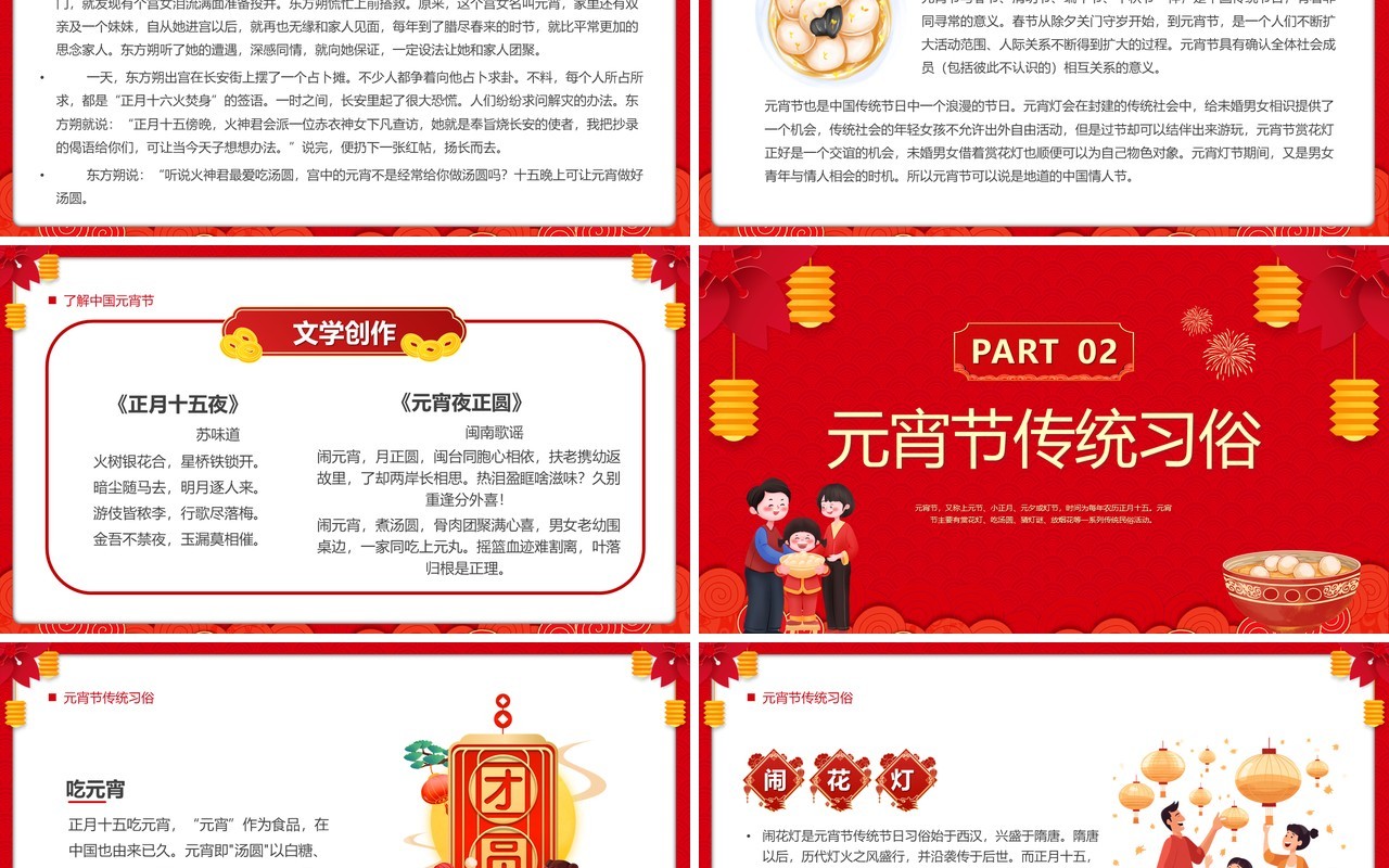 红色中国风元宵习俗知多少PPT模板