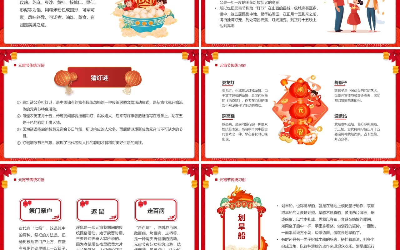 红色中国风元宵习俗知多少PPT模板