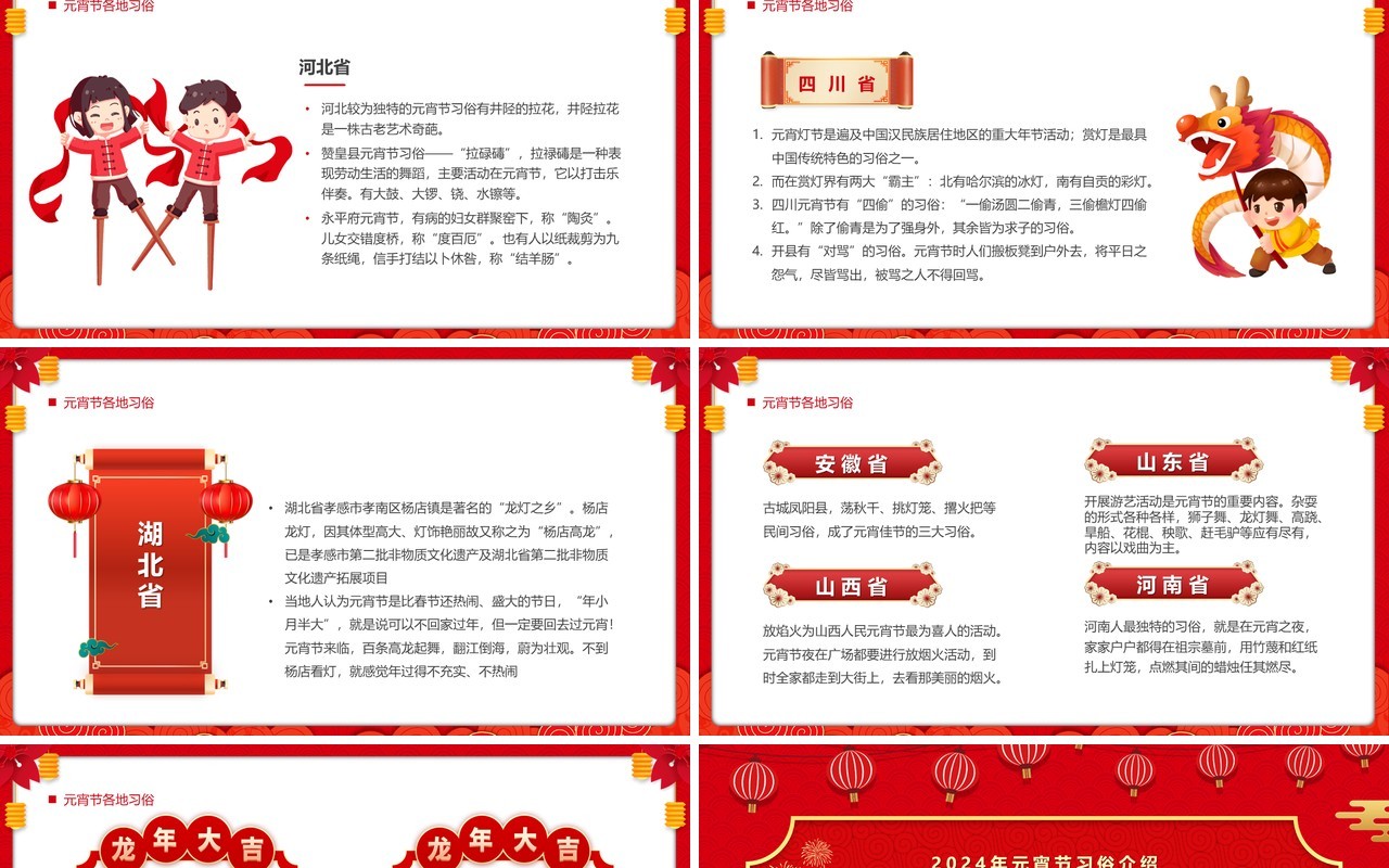 红色中国风元宵习俗知多少PPT模板