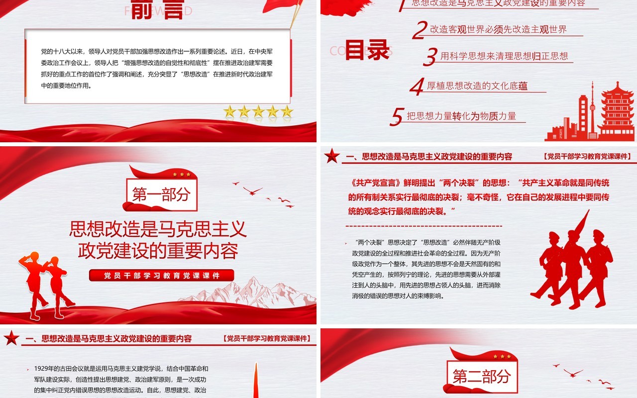 红色简约风增强思想改造的自觉性和彻底性PPT模板