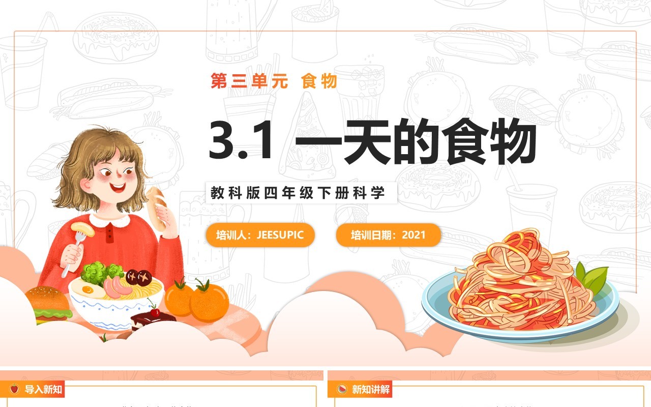 教科版四年级下册一天的食物课件PPT模板